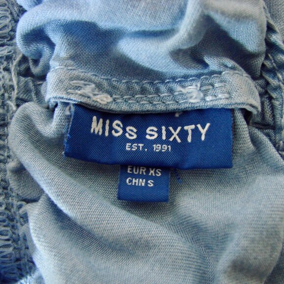 Miss Sixty Dress Y2K Blue Chambray Boho Peasant Ruffled Cowgirl XS Small - Picture 2 of 16